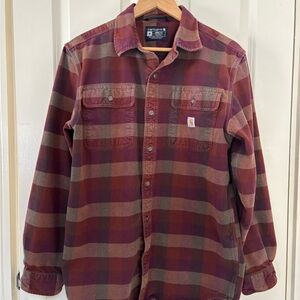 Carhartt Men's Plaid Work Shirt - Burgundy and Tan